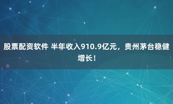 股票配资软件 半年收入910.9亿元，贵州茅台稳健增长！